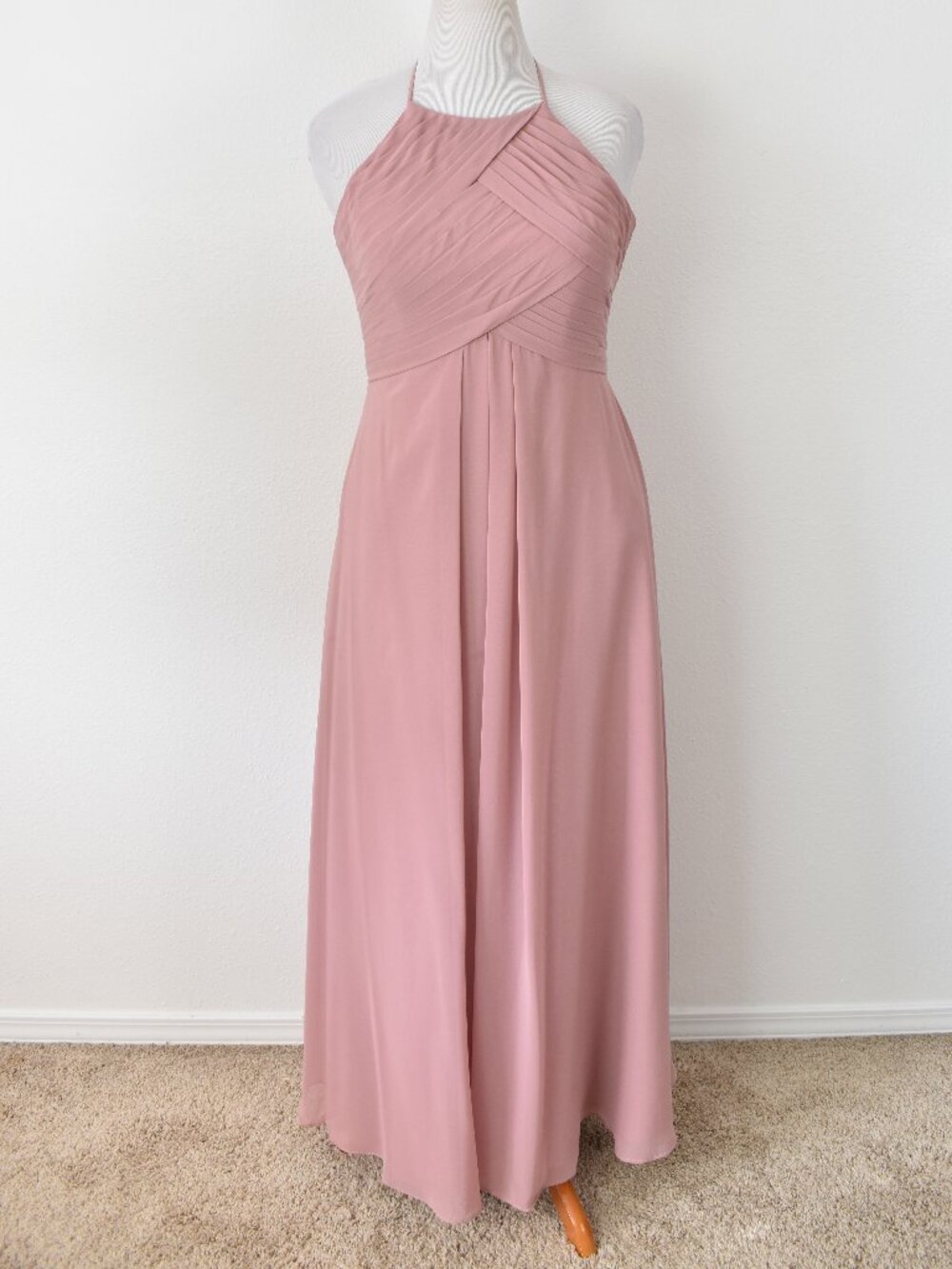 Azazie DUSTY ROSE Ginger A-Line Halter Pleated Chiffon Dress - 12 - Picture 4 of 11